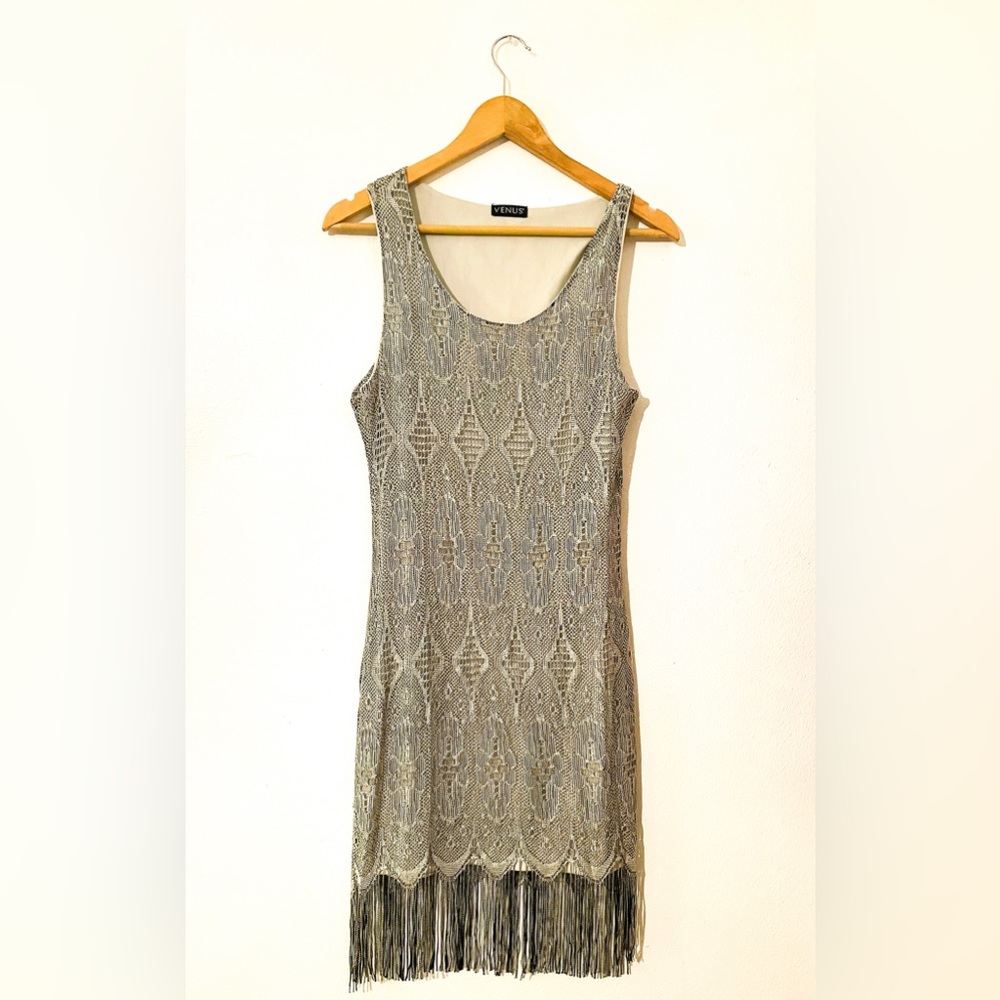 Venus Silver Flapper Style Cocktail Dress Size Medium